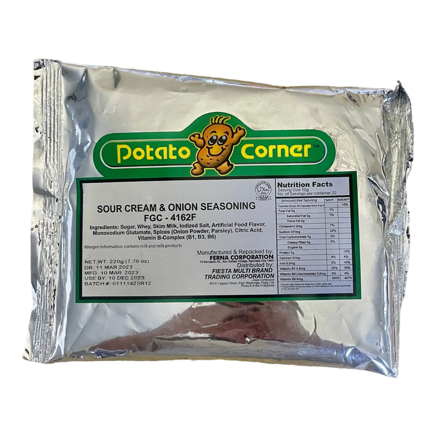 Potato Corner Sour Cream and Onion | Seasoning Powder 220GRAMS | Original | Authentic