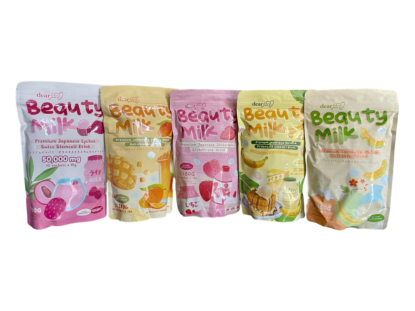 Beauty Milk by Dear Face All Flavors | Strawberry | Banana | Mango | Melon | Lychee